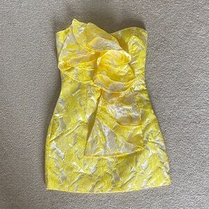 SHOWPO FREDERIKA STRAPLESS RUFFLE DETAIL JACQUARD MINI DRESS